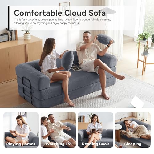 Convertible Sleeper Sofa Bed with Cylindrical Pillow, Comfy Foldable Sofa Bed Compressed Sofa in Box