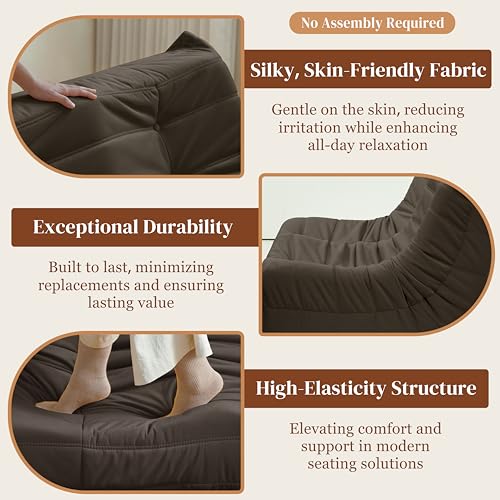 Bean Bag Chair for Adults - Suede & Microfiber Fireside Floor Chair, Comfortable Corner Lounge Sofa for Living Room, Bedroom, Office (3-Seater, Beige)