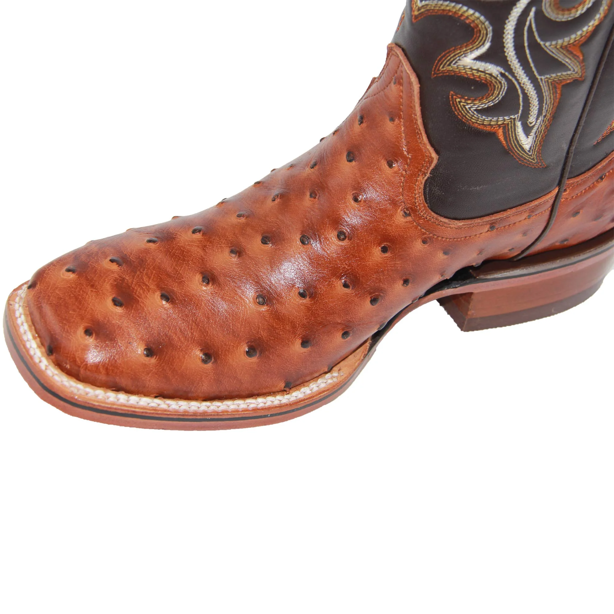 The Western Shops Men’s Genuine Leather Quill Ostrich Print Western Cowboy Square Toe Rodeo Boots