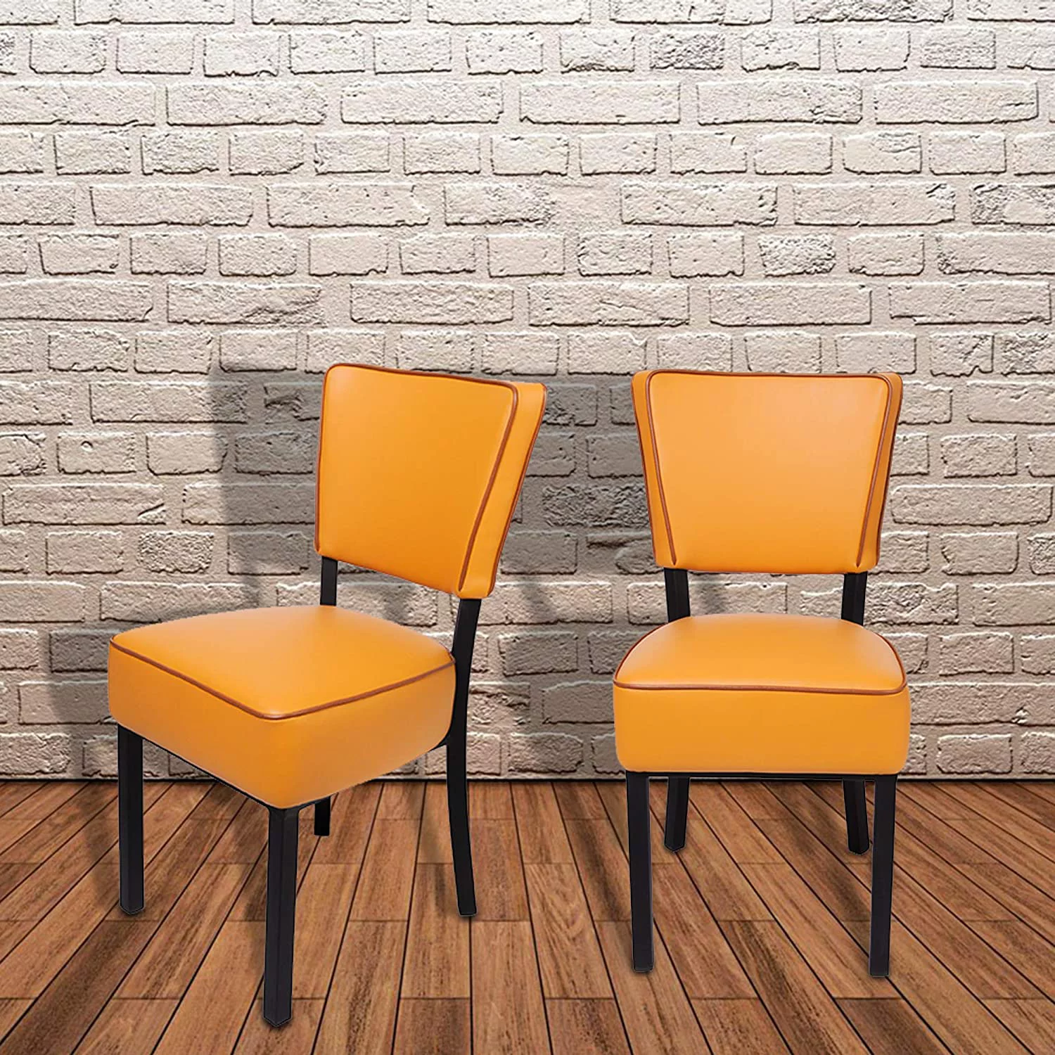 KARMAS PRODUCT Kitchen Dining Chairs Set of 2 Modern Classic Leather Side Chair for Dining Room Cafe Bedroom, Orange
