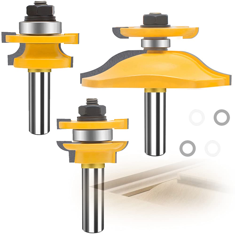 TAIWAIN 1/4 Inch Shank Router Bit Set 6 Finger Joint Woodworking Cutter 3PCS, Reversible Finger Glue Joinery Router Bits