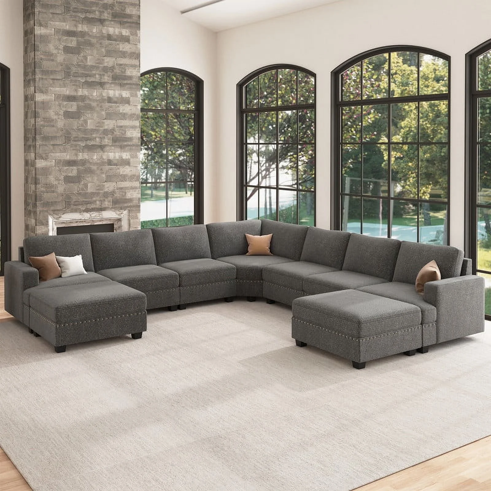 Nolany Modern Corner Modular Sectional Sofa with Movable Storage Ottoman for Living Room, Light Grey