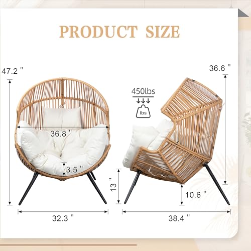 Vongrasig Outdoor Wicker Egg Chair PE Rattan Chair with Cushion, Oversized Patio Lounge Chair for Outdoor, Indoor, Balcony, Backyard, Garden, Black