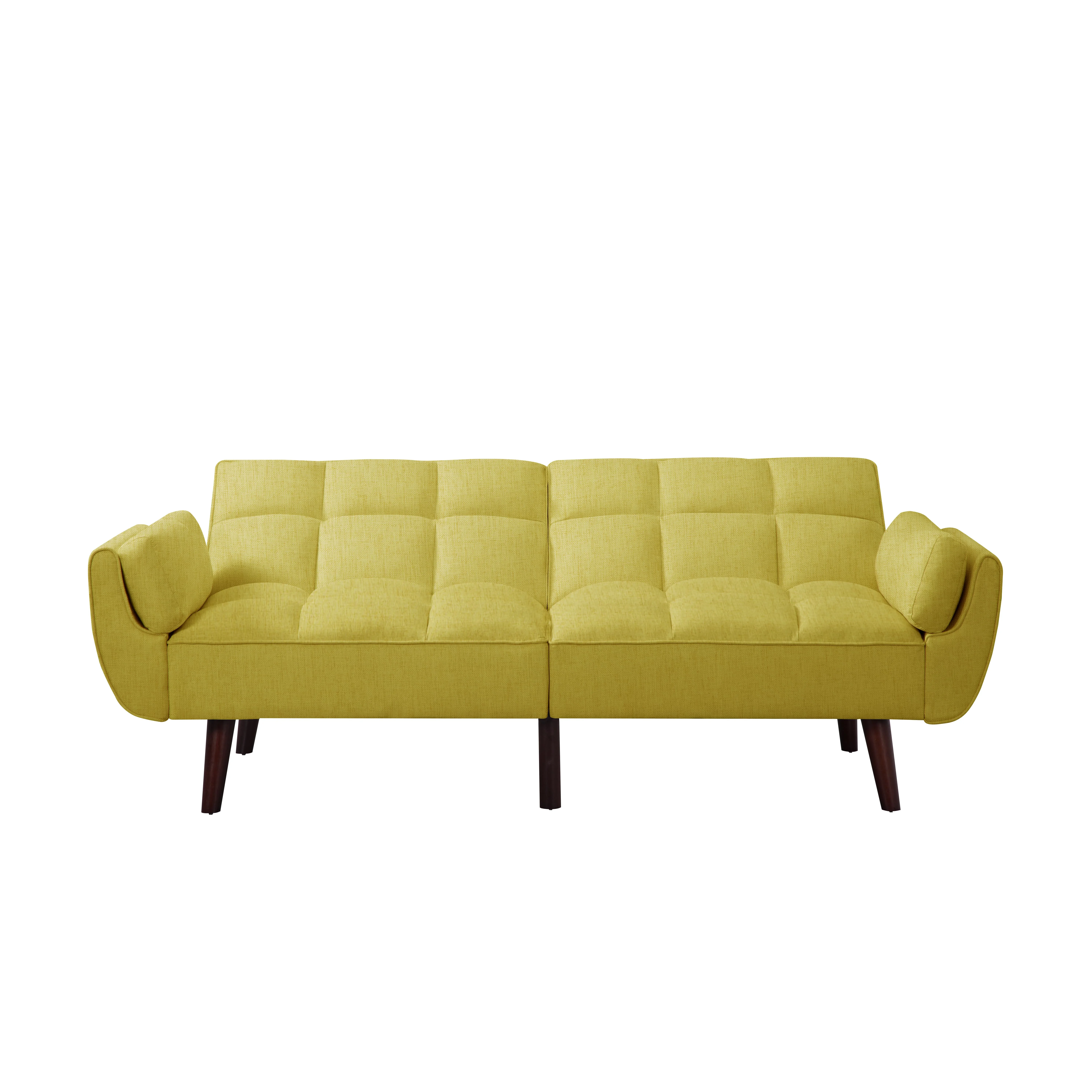BSHTI 74.4 inch Foam Futon Sofa Bed,Converted Futon Sofa Sleeper with 2 Pillows for Livingroom(Yellow)