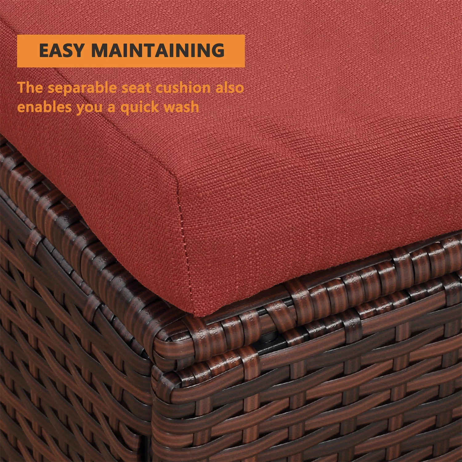CozyHom 7 Pcs Outdoor Patio Wicker Dining Furniture Sofa Sets, Rattan Conversation Sectional Couch Set with Table and Ottomans, Red