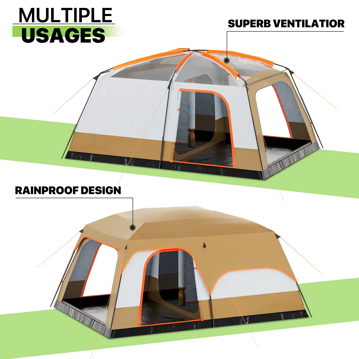 Magshion Extra Large Tent for 5-8 Person, Family Cabin Tent with 2 Rooms and 3 Doors, Waterproof Double Layer Big Tent for Outdoor, Picnic, Camping