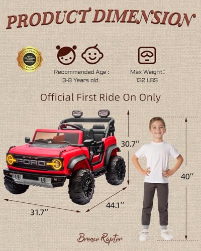 24V Ride on Toys for Big Kids, Licensed Ford Bronco Raptor 2 Seater Ride on Cars with Remote Control, Ride on Truck w/ 4-Wheeler Suspension, 3 Speeds