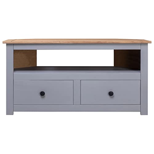 Corner TV Stand Gray 36.6"x19.3"x19.3" Solid Pine Panama Range,Multipurpose Corner TV Stand with Drawers and Open Storage for Living Room