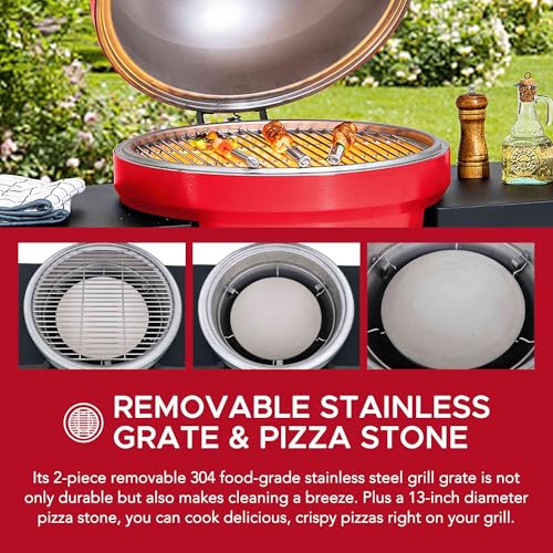 Sunjoy Charcoal Grill 20-Inch Kamado Grill with Pizza Stone, Ultimate Outdoor BBQ Egg Grill and Smoker with Wheels, Navy