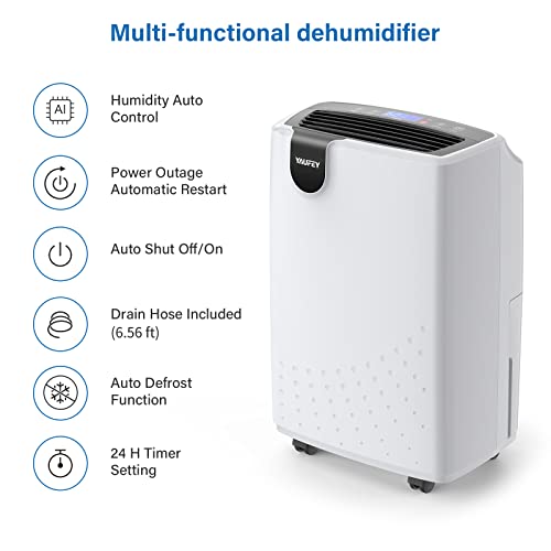 Yaufey 2500 Sq. Ft Home Dehumidifier for Medium to Large Rooms and Basements with Auto or Manual Drainage, 0.48 Gallon Water Tank Capacity