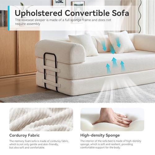Convertible Sleeper Sofa Bed with Cylindrical Pillow, Comfy Foldable Sofa Bed Compressed Sofa in Box