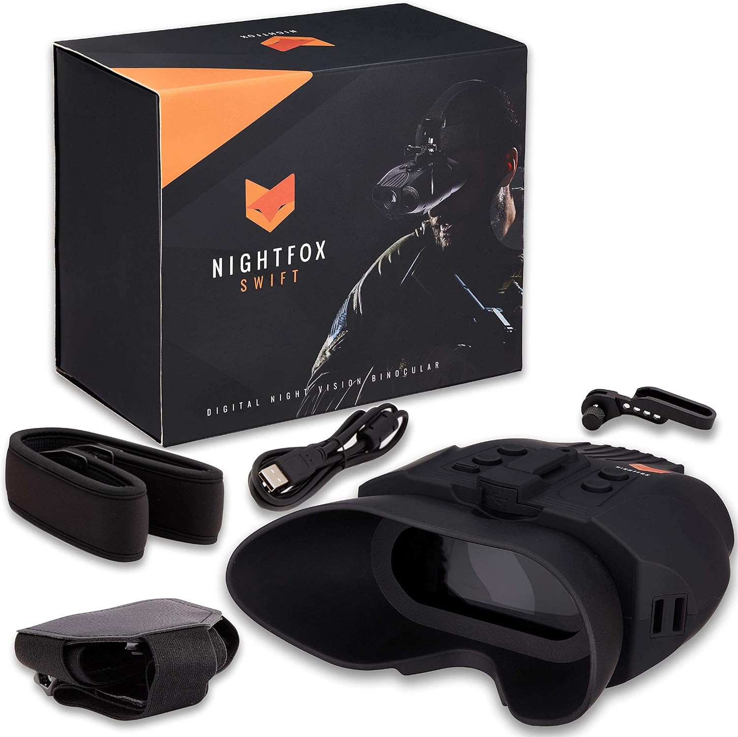 Nightfox Swift Night Vision Goggles | Digital Infrared | 1x Magnification | 75yd Range | Rechargeable Battery