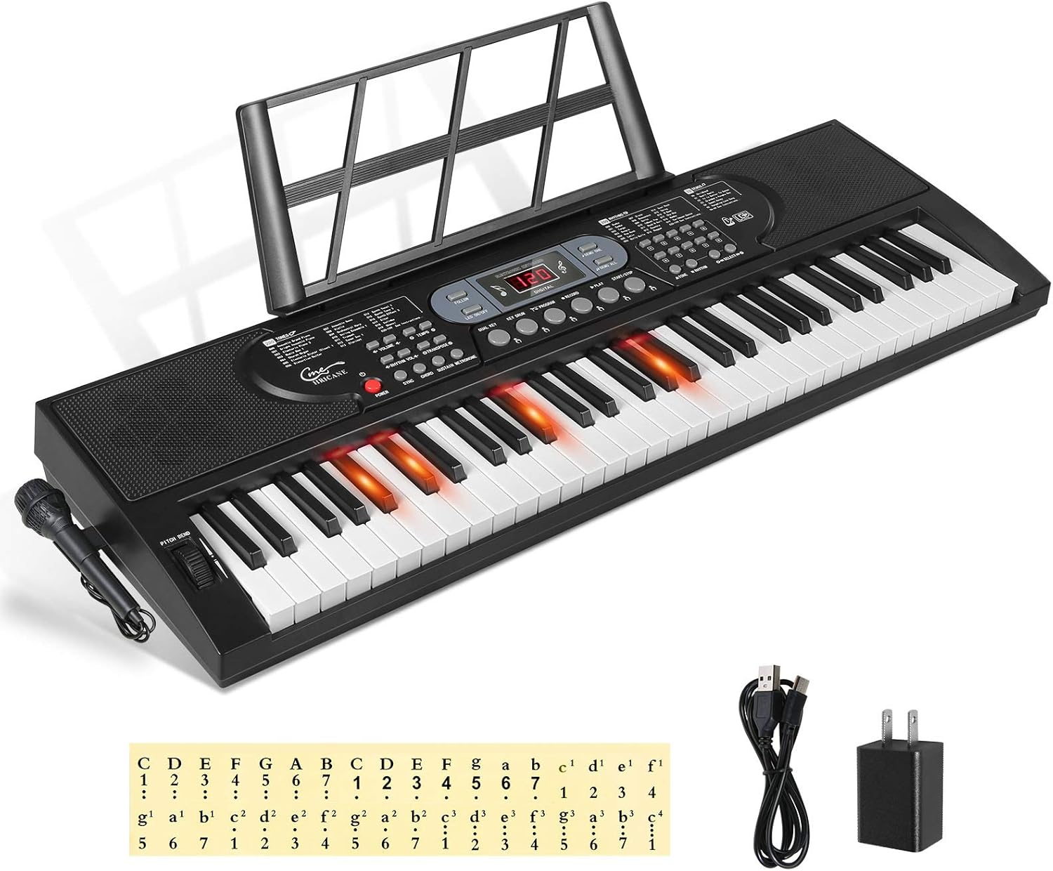 Hricane 61 Key Piano Keyboard for Beginners with Lighted Keys