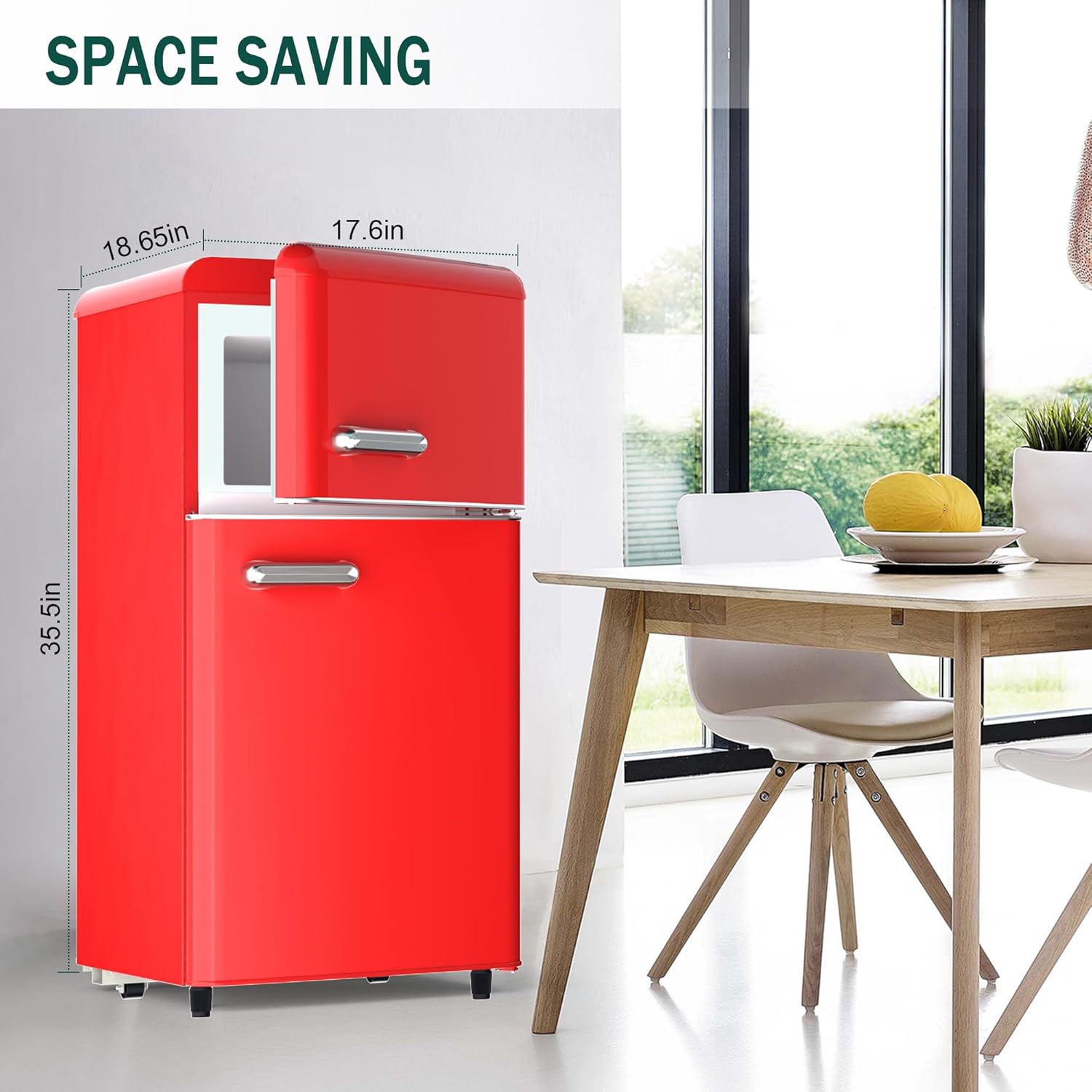 Compact Retro Fridge with Freezer for Bedroom, 4.4 Cu. Ft. Retro Mini Fridge with Separate Freezer