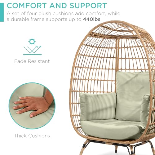 Best Choice Products Wicker Egg Chair, Oversized Indoor Outdoor Lounger for Patio, Backyard, Living Room w/ 4 Cushions, Steel Frame, 440lb Capacity