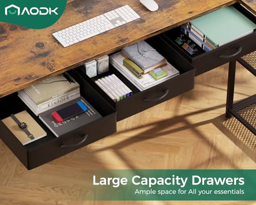 AODK 53 Inch L Shaped Computer Desk with Drawers, Corner Desk with Power Outlets & Reversible Storage Shelves