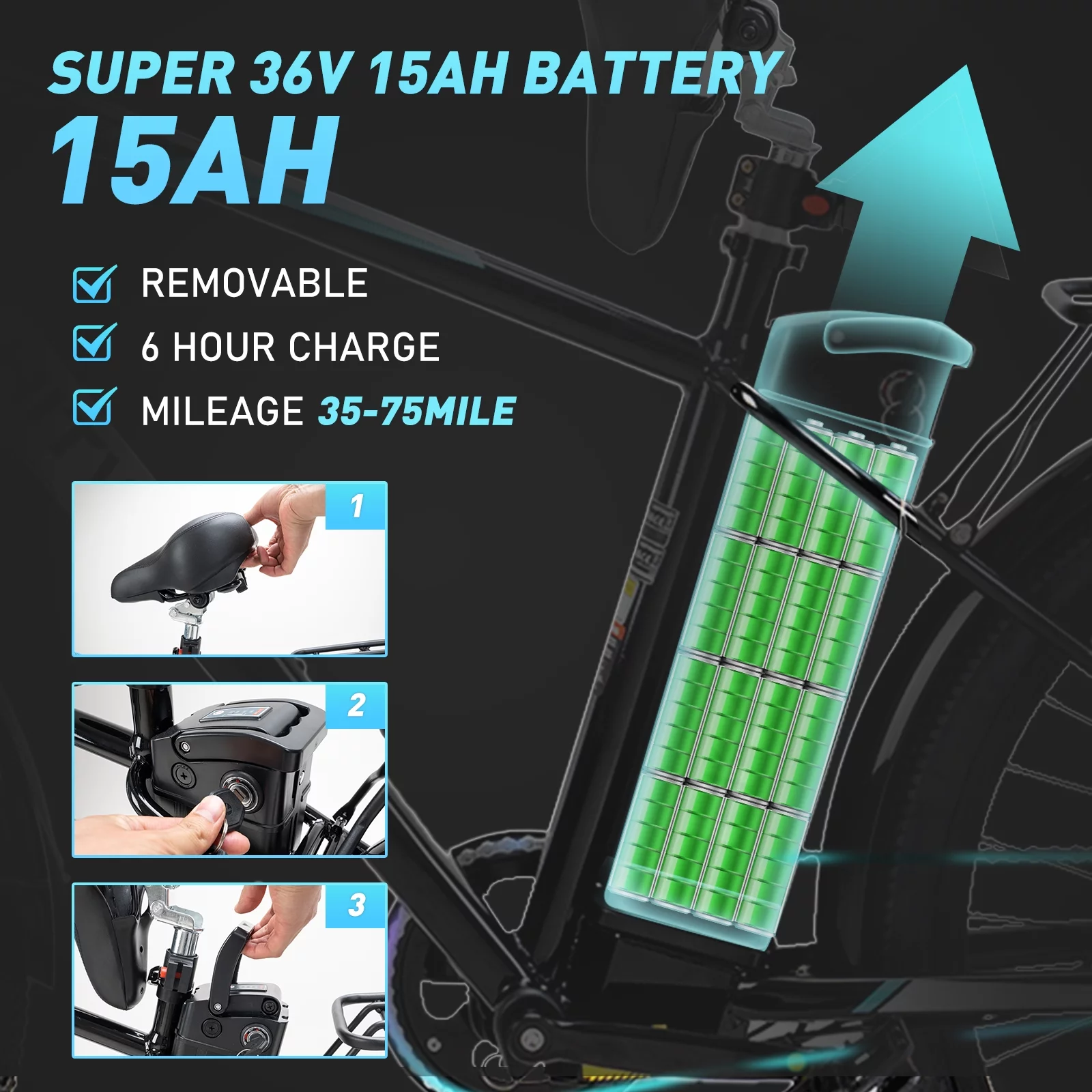COLORWAY 500W 26X3.0 Electric Bike for Adults, 36V/15Ah E bike, Shimano 7-Speed, Electric Cruiser Bike for Female Male