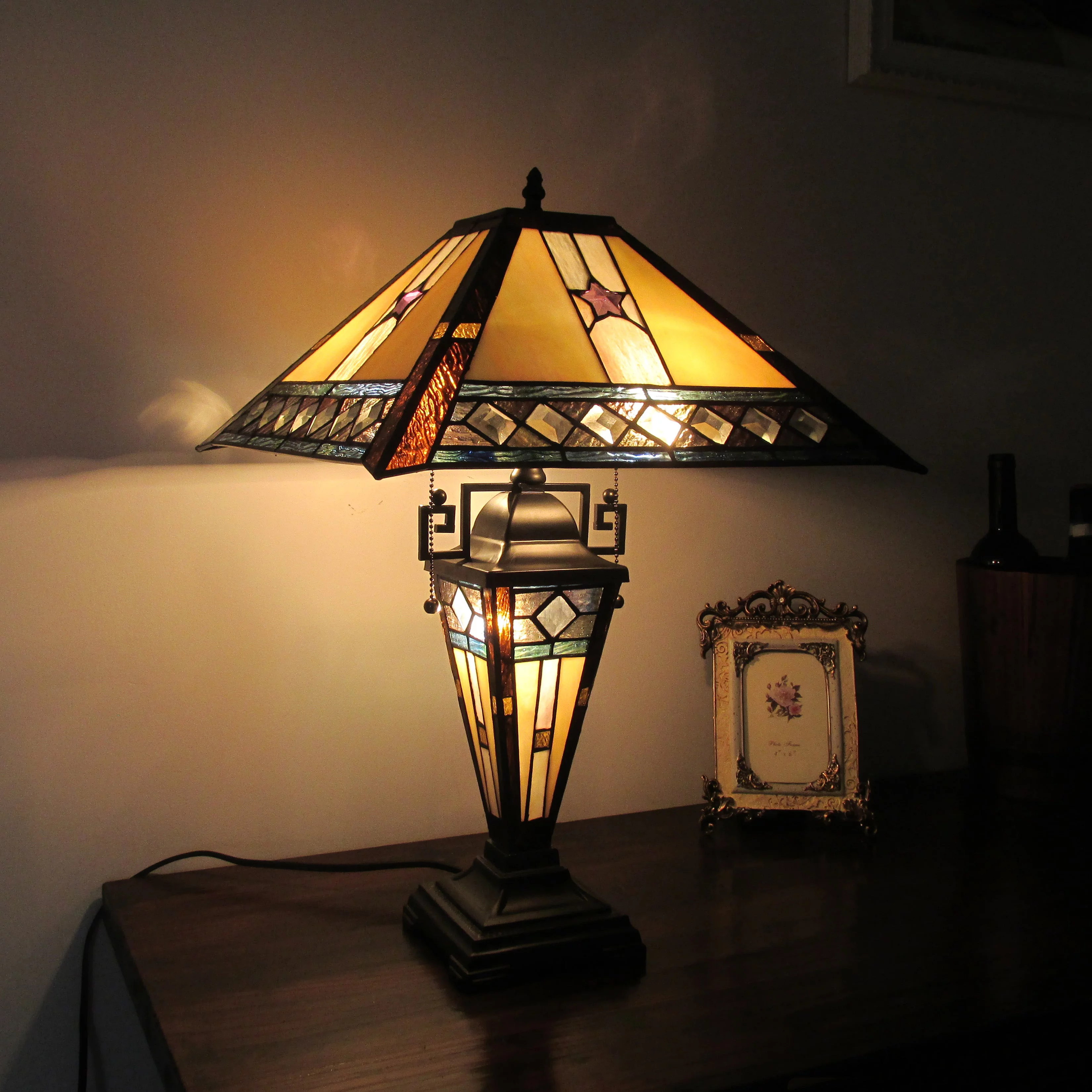 RADIANCE Goods Tiffany-Style 1 Light Double Lit Table Lamp 16" Wide