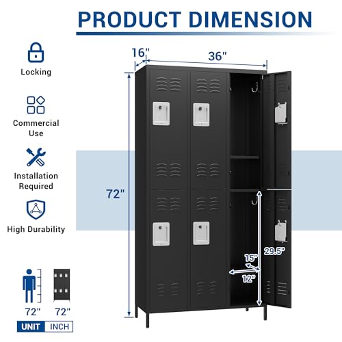 72" Metal Locker for Employees 3 Doors Blue Steel Storage Locker for Office, School, Gym - Metal Storage Cabinets for Home, Office, Gym, School