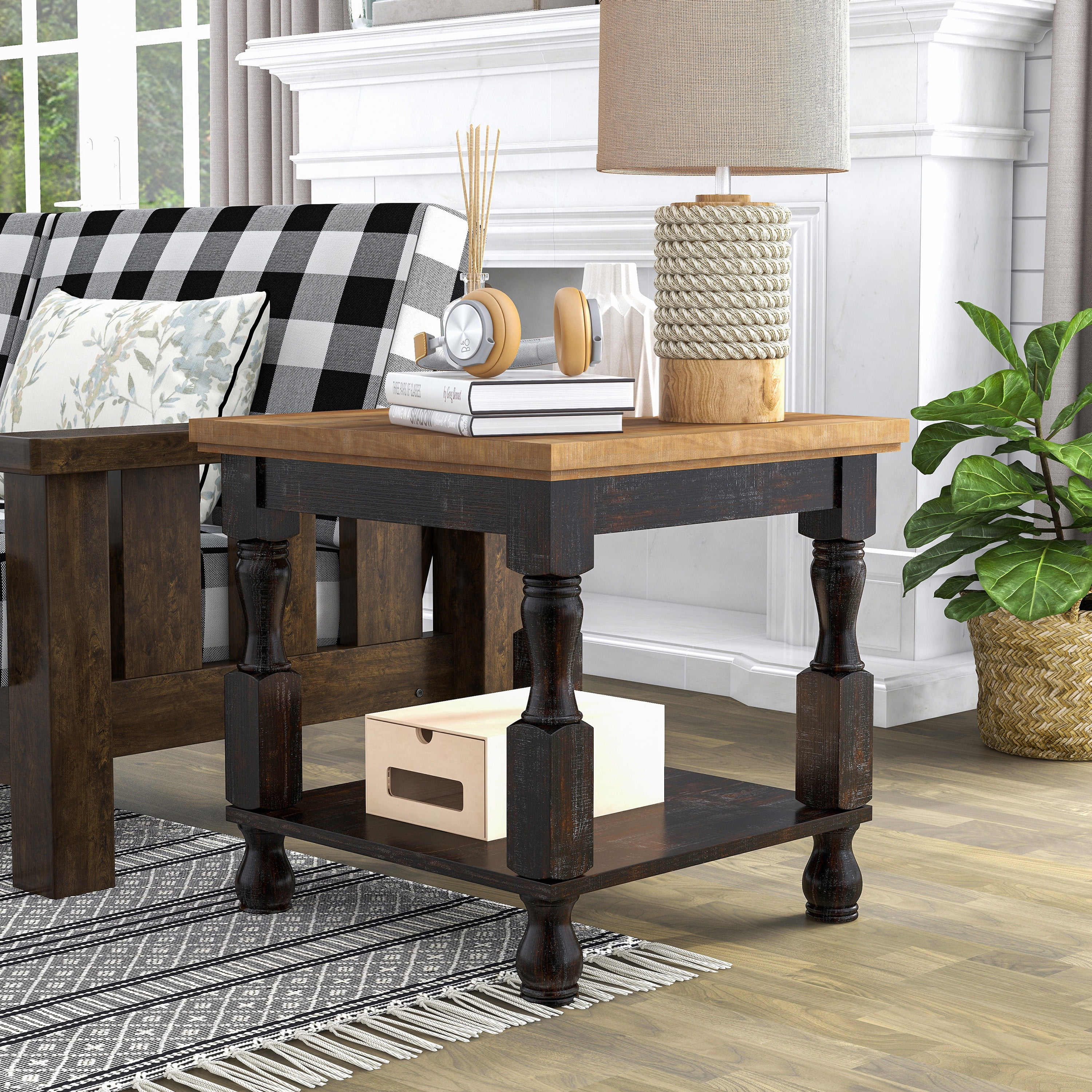 Blaise Indoor 1-Shelf Wood Antique Black, Oak End Table for Living Room by Furniture of America