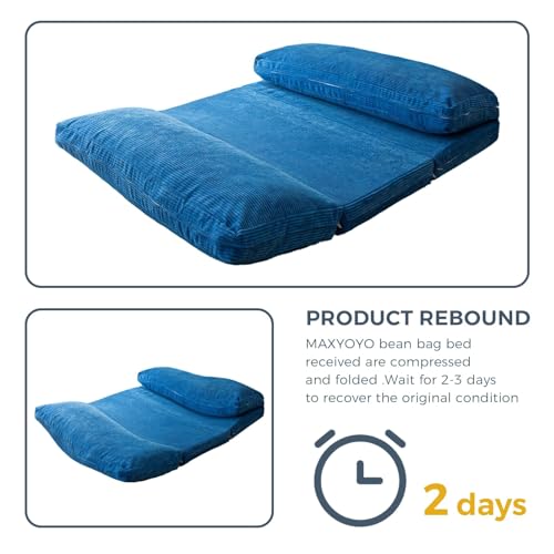 MAXYOYO Bean Bag Bed Folding Sofa Bed Floor Mattress for Adults, Extra Thick and Long Floor Sofa with Corded Washable Cover, Dark Grey, 30x95 Inch