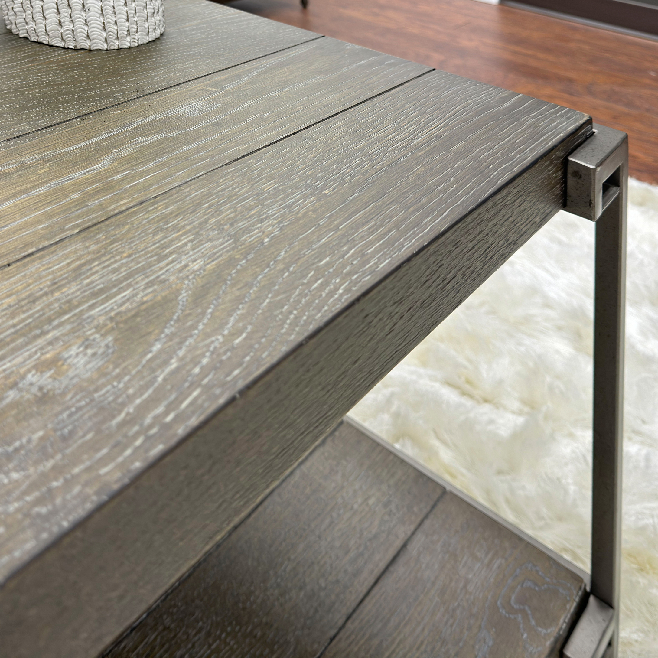Roundhill Furniture Wood/Metal Corbeta End Table with Shelf in Graphite Gray