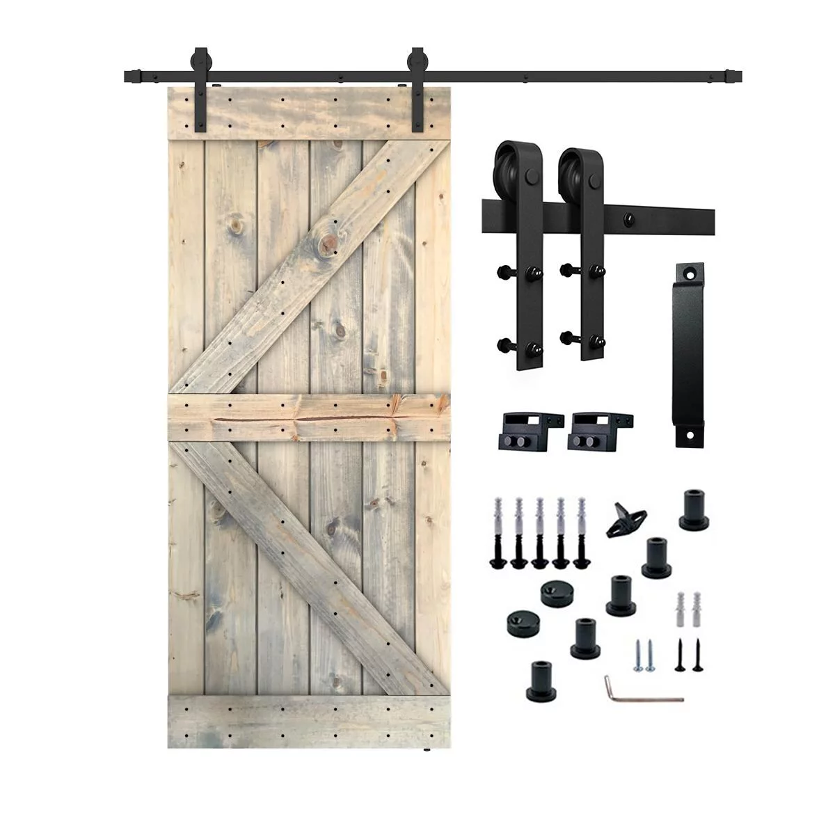 JM Barn Door With Solid Knotty Pine Paneled Wood and Hardware Kit(DIY) Grey Cashmere 36X84