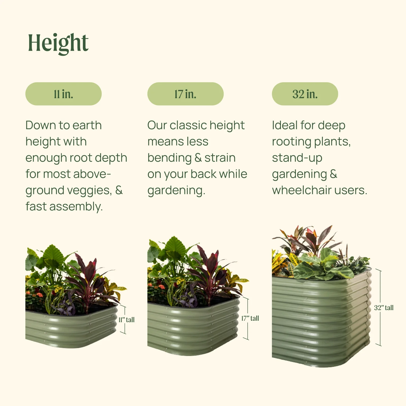 Vego Garden 17" 10 in 1 9.5 ftx2.5 ft / 8 ft x 4 ft Modular Metal Raised Gardening Bed Olive Green