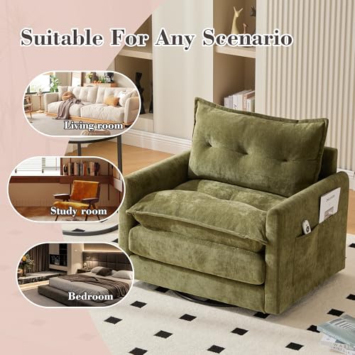 360 Swivel Accent Barrel Chair with Storage Ottoman & Headrest