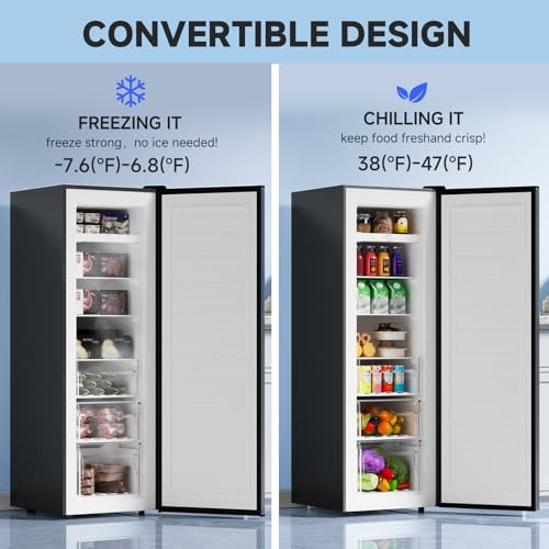 BANGSON Upright Freezer,7.0 Cu.ft Stand Up Freezer,Convertible Upright Freezer/Refrigerator,Single Door for Kitchen,Office,Apartment,White