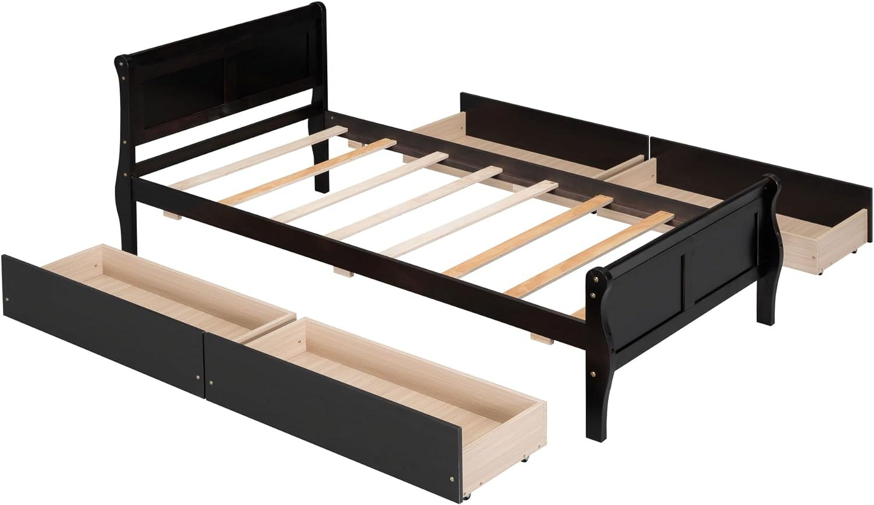 Wood Platform Bed, Size Platform Bed With 4 Storage Drawers, Platform Bed With Head Ad Footboard, Espresso