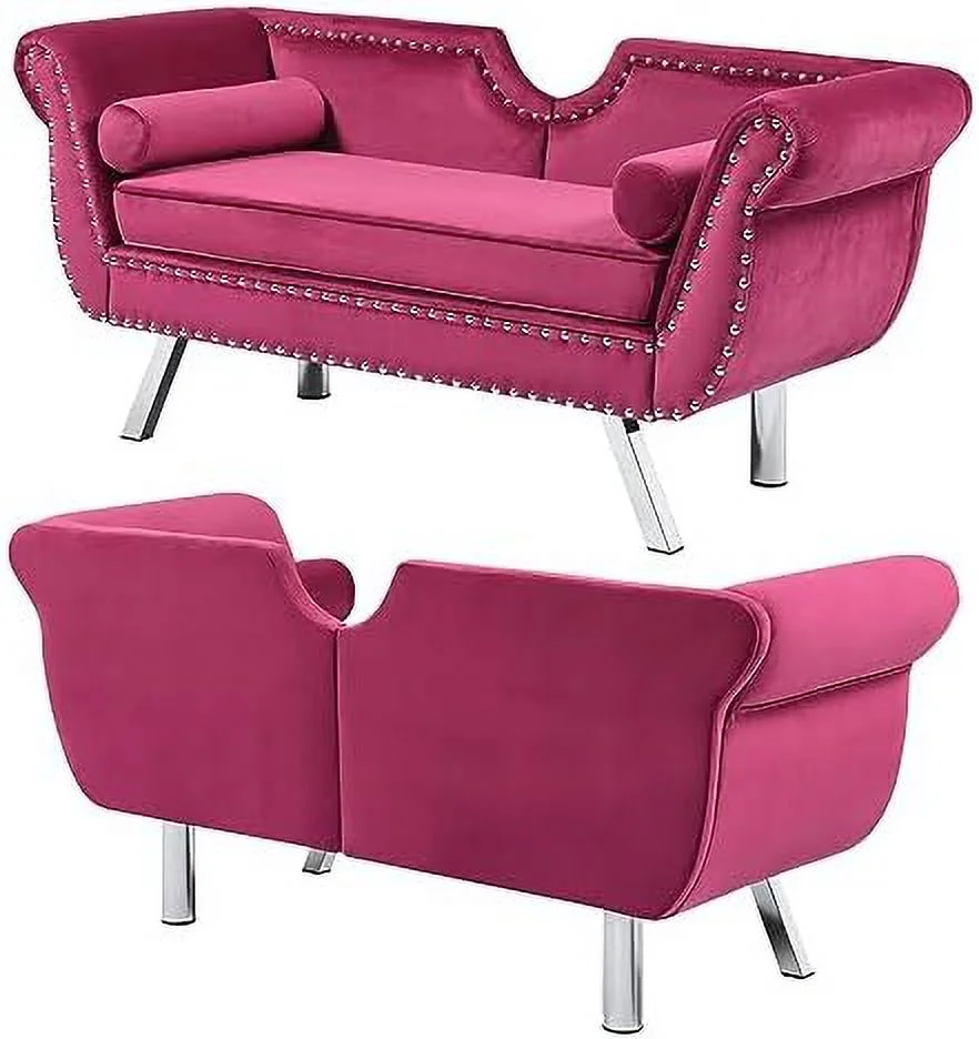 NLIBOOMLife Velvet Ottoman Bench for Bedroom End of Bed Modern Mid-Century Flared Arm Small Loveseat Sofa Couch Rolled Armed Entryway Long Ottoman