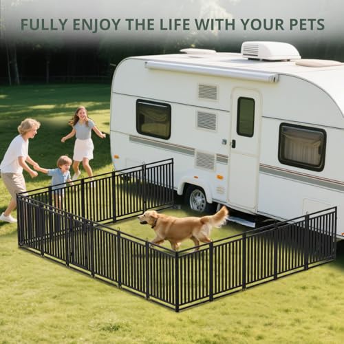 Dog Fence Outdoor Indoor, 40" Inch Height 16 Panels Dog Playpen for Large/Medium/Small Dogs Metal Dog Pen for Yard Camping and RV | Black-Silver