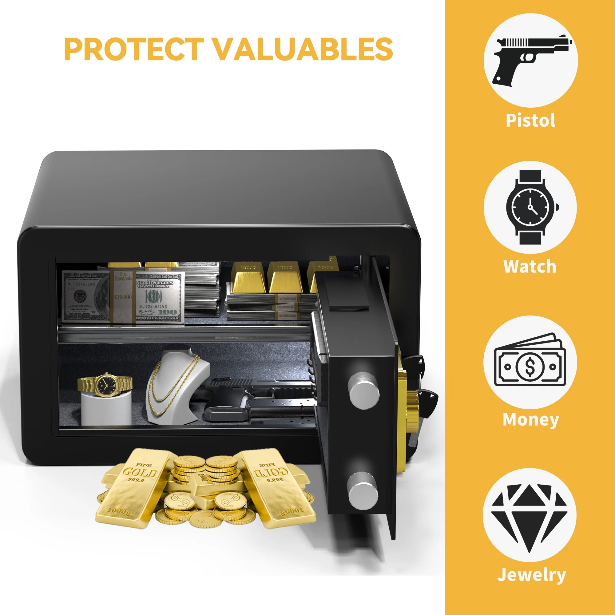 Dextrus Security Safe Box,1.5 CU.FT Safety Cabinet Money Safe with Digital Keypad for Documents and Valuables in Homes, Offices, and Hotels