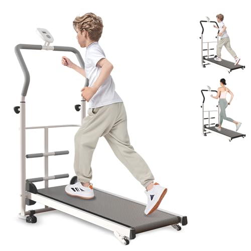 Foldable Treadmill for Kids & Adults, Self-Propelled Indoor Exercise Machine with LED Display, Adjustable Handrail & Incline