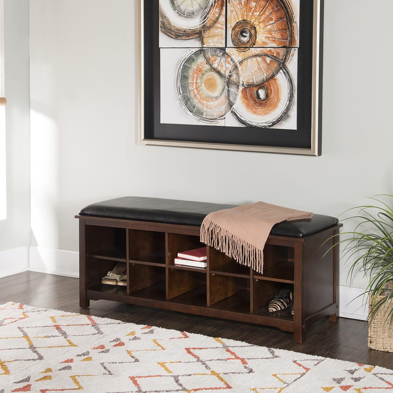 Linon Cape Anne Dark Walnut Bench, Brown, 45W x 17D x 19H