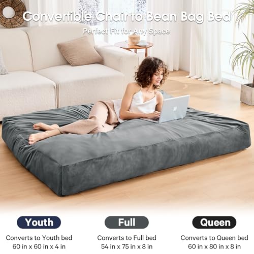 Bean Bag Chairs for Adults - Giant Bean Bag Chair Convertible Bean Bag Bed - Beanbag Chair with Micro Fiber Cover/Furniture Foam Filler