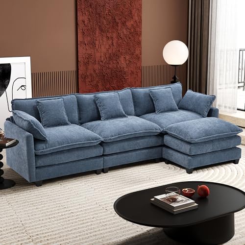 Ihanherry 111.4" U Shaped Modern Cloud Sofa Modular Sectional Couch with 2 Ottoman, 5-Seat Chenille Deep Seat Sofa with Pillow for Living Room