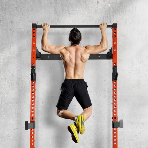 RitFit Multi-Functional Folding Squat Rack for Home Gym, 2.36'' x 2.36'' Wall Mounted Squat Rack with Attachments - Space Saving Squat Power Rack