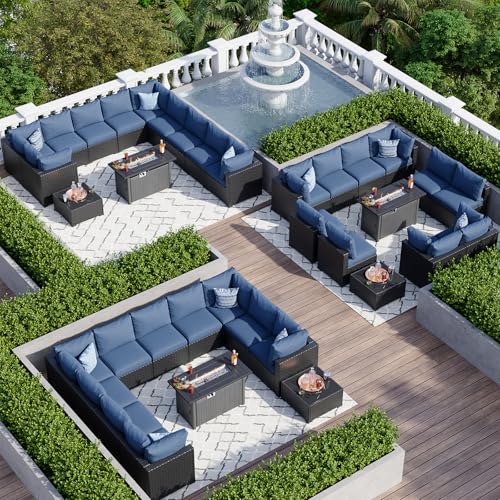 Aoxun 7 Piece Patio Furniture Set Wicker Rattan Patio Sectional Sofa Set Outdoor Seating Furniture with Thickened Cushion, Grey