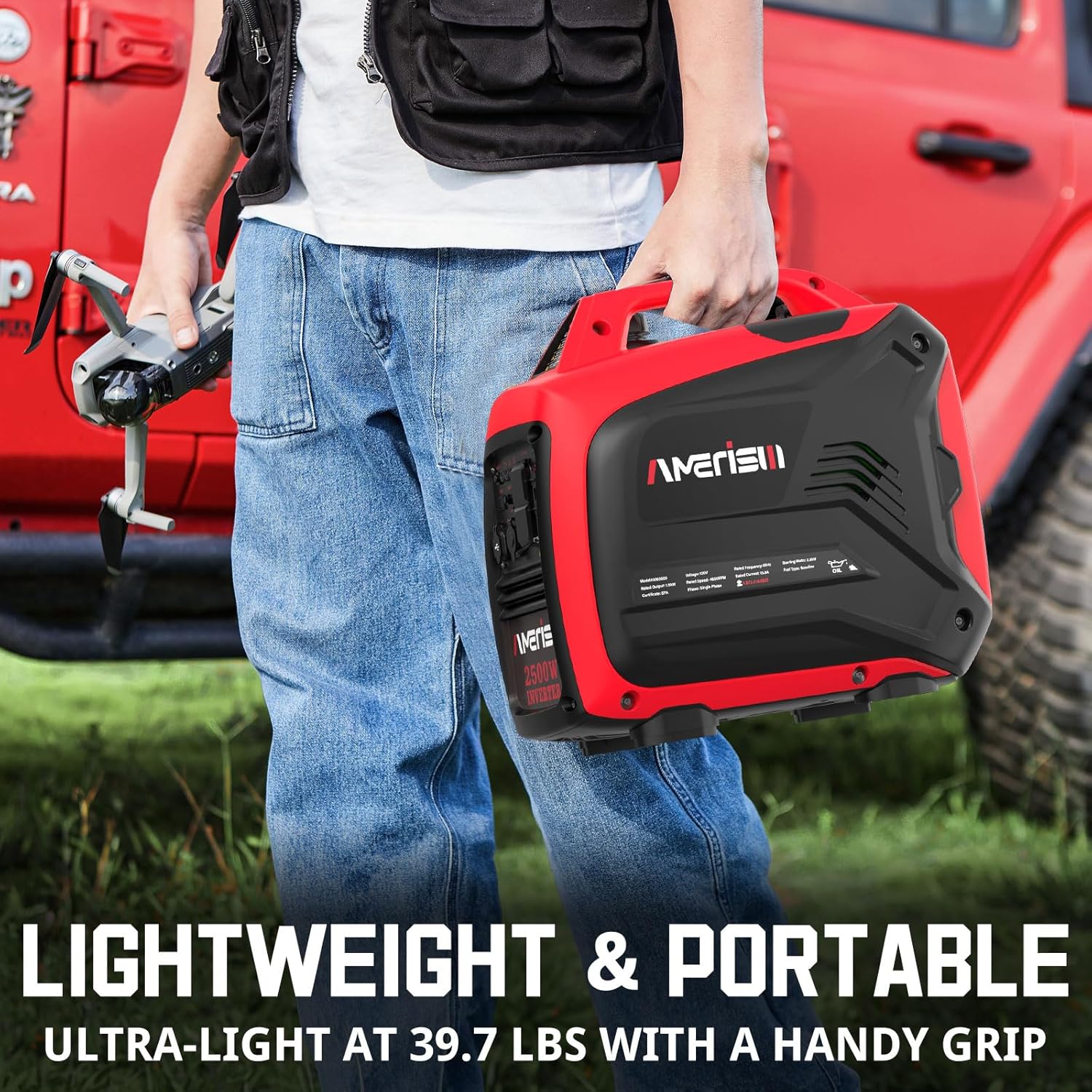 PowerSmart 2500-Watt Gas Powered Portable Inverter Generator - Ultral Light for Camping, RV Ready, Outdoor Use, Parallel Capability