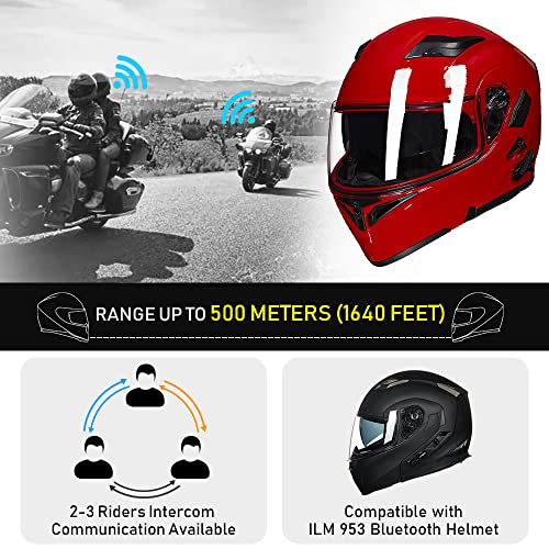 ILM Bluetooth Motorcycle Helmet Modular Flip up Full Face Dual Visor Mp3 Intercom FM Radio DOT Model 902BT(Matte Black, Large)