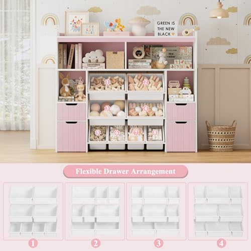 HORSTORS 55" W Toy Storage Organizer with Drawers, Large Kids Toy Storage Box with Removable Bins