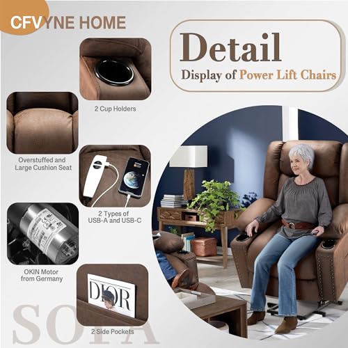 Large Power Lift Chairs Recliners for Elderly with Heated and Massage, Overstuffed Adjustable Lift Chairs, 3 Positions, Breathable Leather