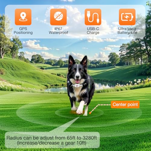 GPS + Wireless Dog Fence & Training Collar – No Subscription, App Geo-Fence 3280ft, 60-164ft Bluetooth Training, 3 Correction Modes, Auto Sleep/Wake