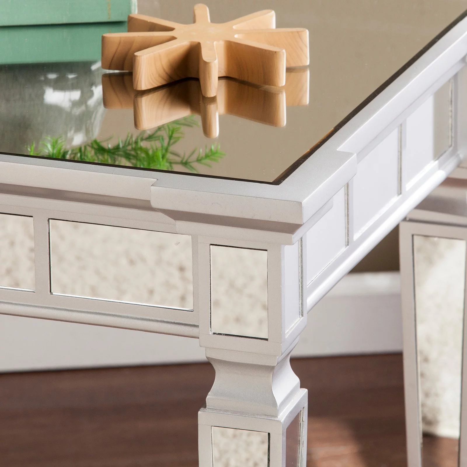 SEI Furniture Glenview Square Wood Mirrored End Table in Matte Silver