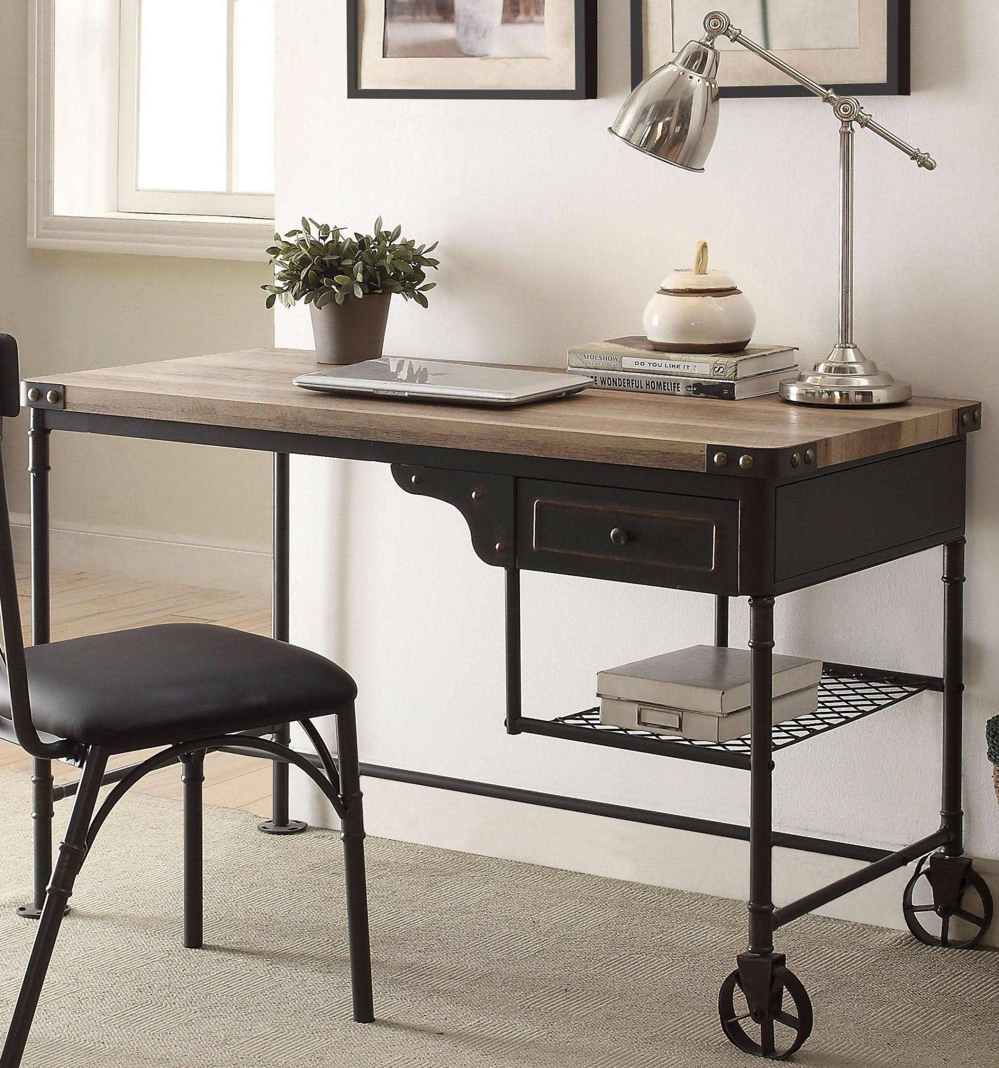 Acme Itzel Desk Antique Oak u0026 Sandy Gray