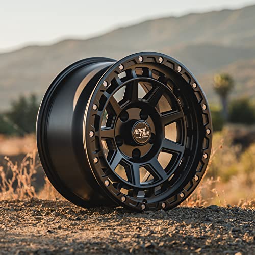 RockTrix RT114 18 inch Wheel Compatible with Jeep Wrangler JK JL 18x9 5x5 Wheels (-12mm Offset, 4.5in Backspace) 5x5 PCD, 71.5mm Bore, Black Wheels