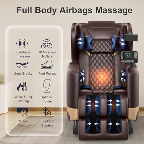 2025 Massage Chair Full Body, Zero Gravity Massage Chair with 10 Fix Rollers, Heating, Foot Massage, Auto Modes, Bluetooth Speaker