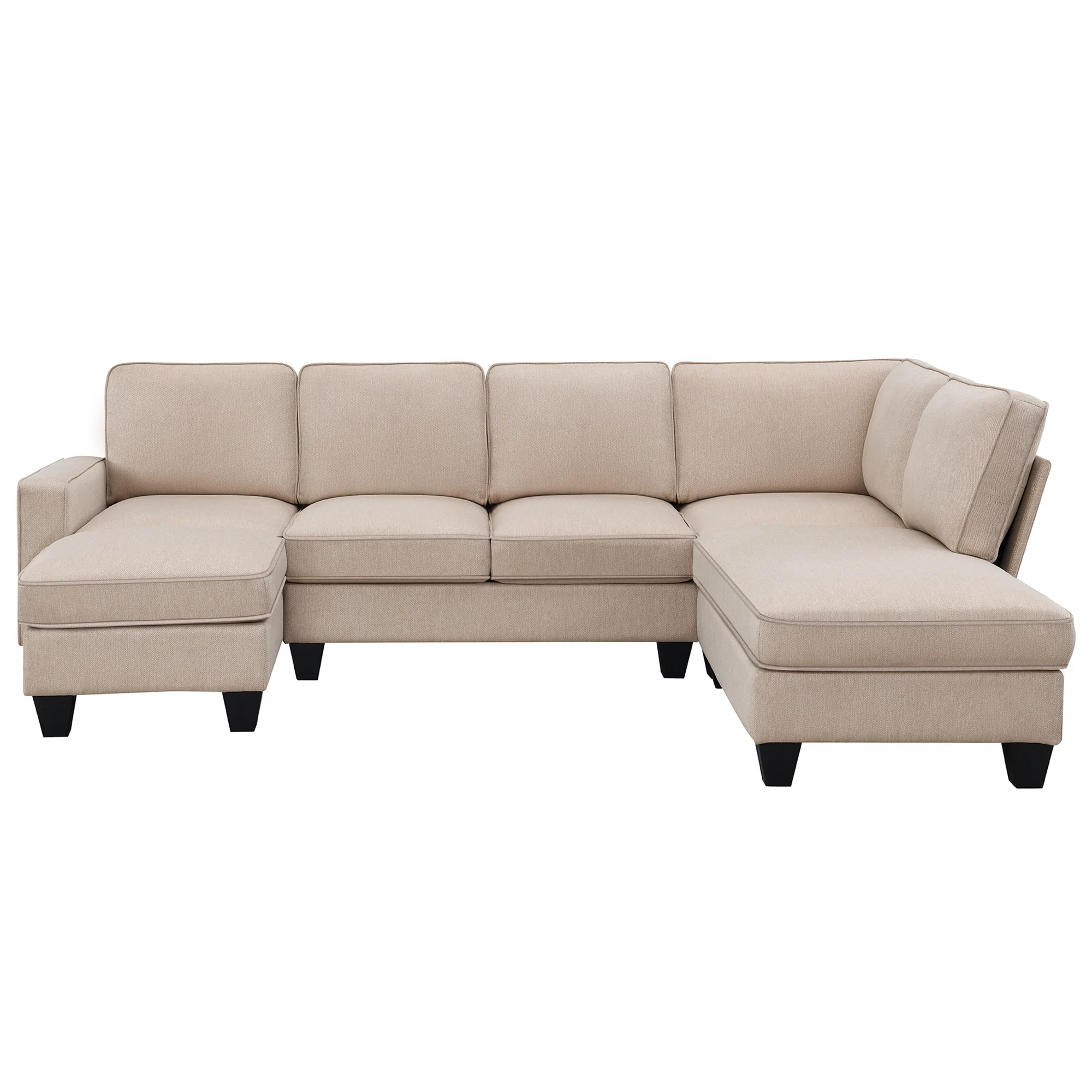 Modern L Shaped Sectional Sofa, 7 Seater Linen Modular Couch with Chaise Lounge and Convertible Ottoman for Living Room Office - Radiant Selections